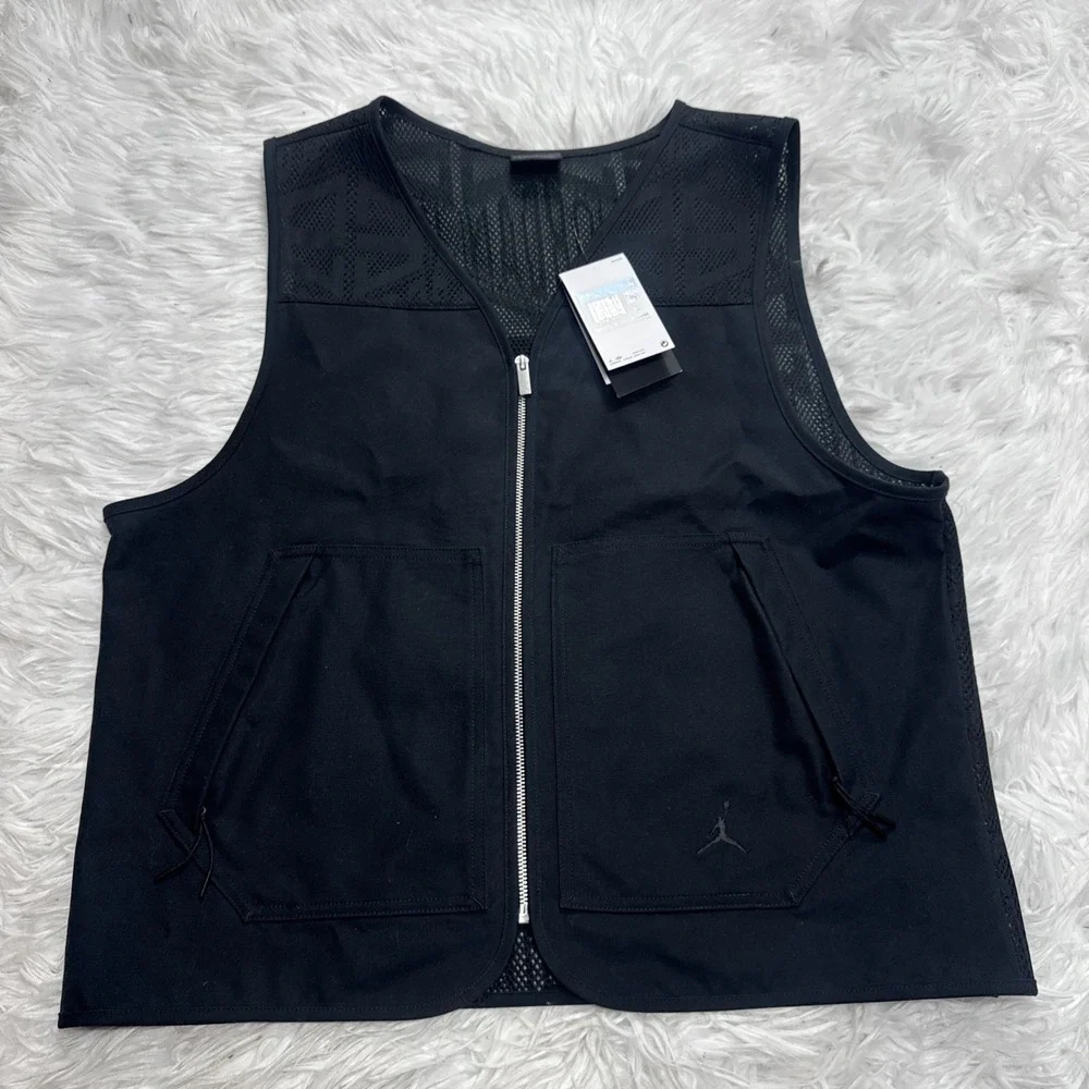 JORDAN Essentials Canvas Mesh Vest Men Medium M Black Full Zip Pockets‎ New $140